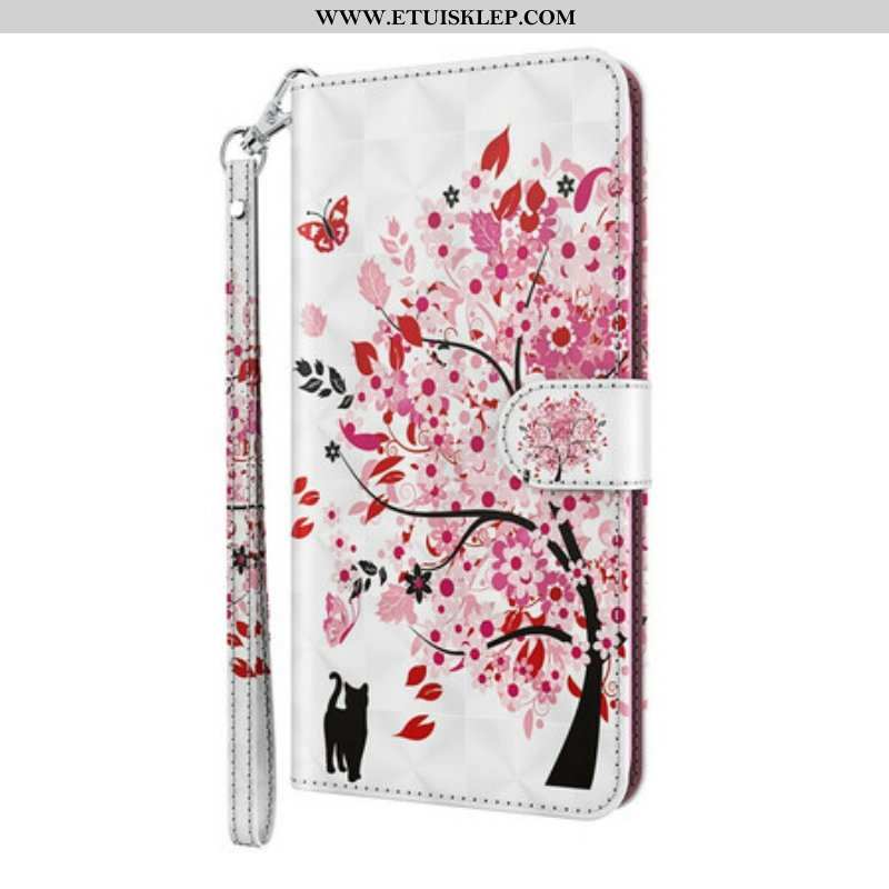 Etui Folio do iPhone 13 Mini Różowe Drzewo I Czarny Kot